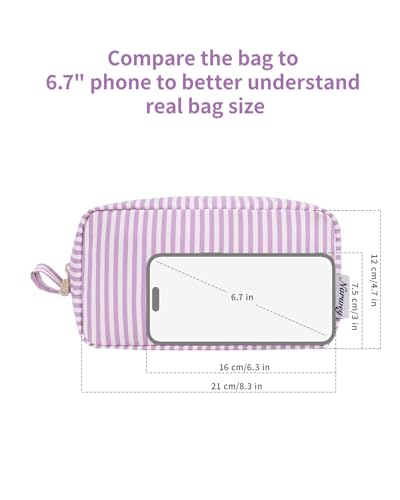 Image of Narwey Cute Makeup Bag Small Toiletry Bag Travel Cosmetic Bag Organizer Make Up Bags with Organized Pockets for Women (Purple Stripe, Large)