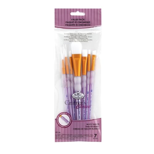 Royal and Langnickel Crafter's Choice Oval Taklon Variety Brush Set - White (Pack of 7)
