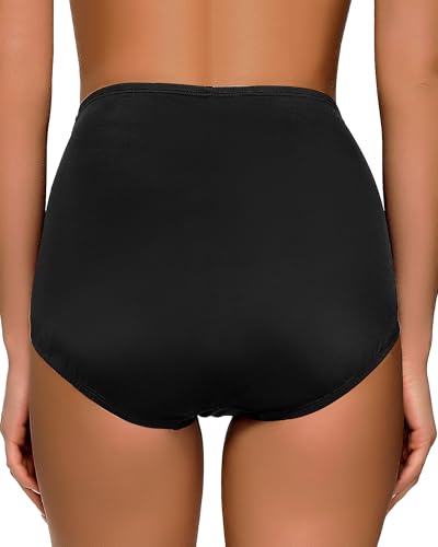 GRAPENT Women's High Waisted Swim Bottom Ruched Bikini Tankini Bottoms Tummy Control Swimsuit Briefs3