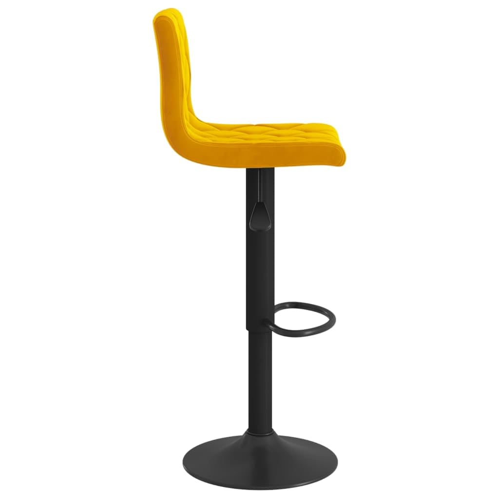 Juego de 2 taburetes de bar de terciopelo amarillo mostaza, altura regulable, 90-111 cm, con respaldo, taburete giratorio 360°, estructura de acero negro y reposapiés para mostrador de cocina