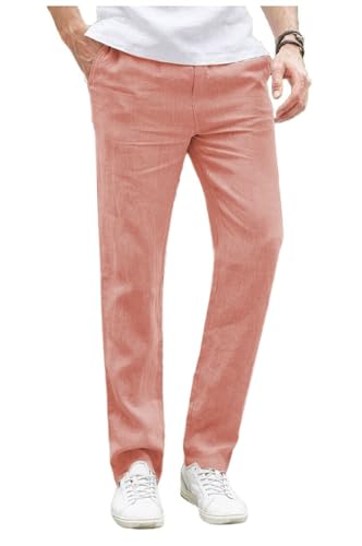 Mens Cotton Linen Pants Fit Dress Pants Work Business Casual Pants