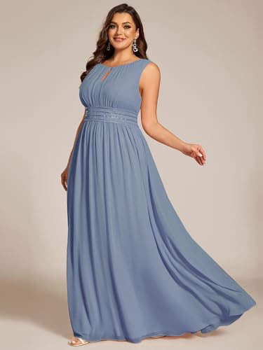 Image of Ever-Pretty Plus Women's Round Neck Sleeveless Empire Waist Maxi Plus Size Formal Gowns Bridesmaid Dresses