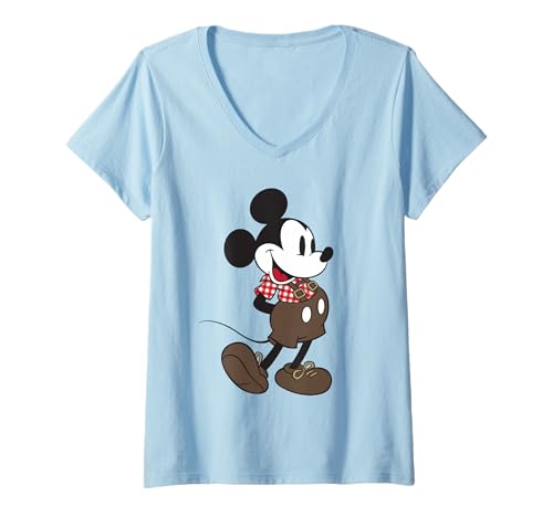 Damen Disney Micky Maus Lederhose Oktoberfest T-Shirt mit V-Ausschnitt