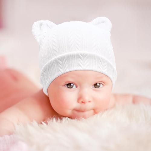 Image of BQUBO Newborn Baby Hats Bear Ears and Mittens Sets Preemie Caps Baby Boy Girl Infant Hospital Beanie for 0-3 Months
