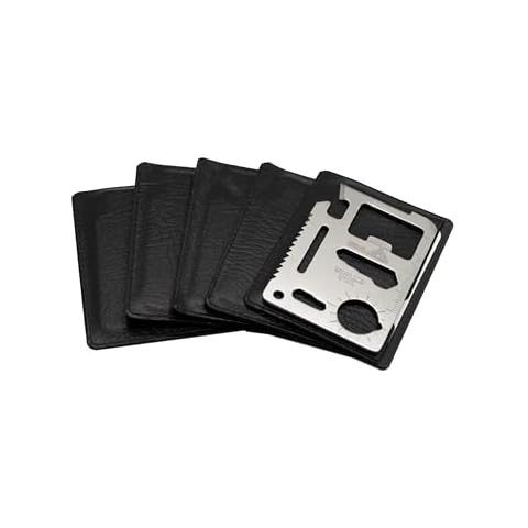 (5-Pack, Silver) Ninja Outdoorsman 11 in 1 Stainless Steel Credit Card Pocket Sized Survival Multi-Functional Gadget Tool - Great Gift or Stocking Stuffer for Camping, Hiking or Emergency Cover