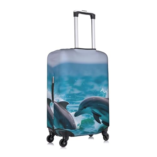 Dolphins In The Sea Tsa Approved Luggage Cover For 18-32 Inch Suitcases Scratch-Resistant Stretch Luggage Cover3