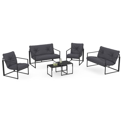 IDMarket - Salon de Jardin Bas Nairobi 6 Places en Acier Gris Anthracite