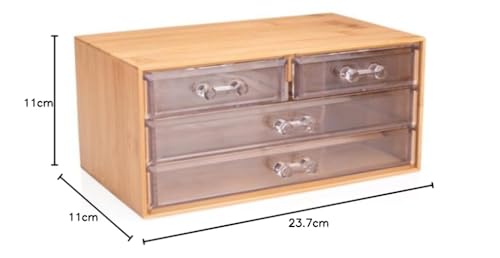 UMKY Home Kit Compact Storage Wood and Plastic Cosmetic Box Organizer with 4 Drawers for Brushes Hairpins Eyeliner Lipstick Ideal for Dressing Table and Vanities - Image 3