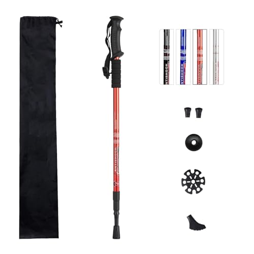 Image of Trekking Poles, Collapsible Lightweight Shock-Absorbent Hiking Walking Sticks Adjustable Aluminum Hiking Poles for Women Men Kids (Red)