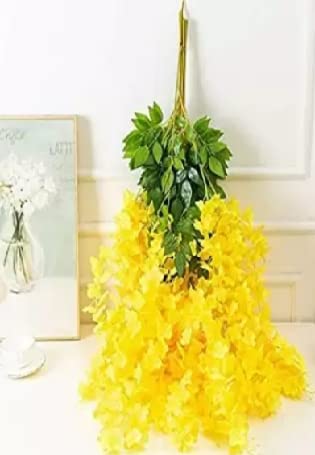 Original Artificial Wisteria Flowers Vine Garland 12 Pack Wedding Hanging Artificial Silk Wisteria Flower String Fake Wisteria Vine Ratta Garland, Champagne (2)