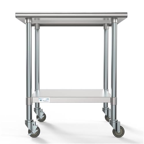 Image of KoolMore Commercial 30 inch x 30 inch Stainless Steel Work Table with Wheels for Restaurant or Home Use,Tools, Equipment, and Hardware, Heavy Duty Metal Workspace (CT3030-18C), Silver
