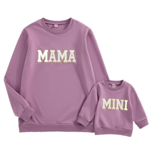 ZAXARRA Mommy and Me Matching Outfits Long Sleeve Crewneck Pullover Tops Mama Sweatshirt Mama and Mini Clothes