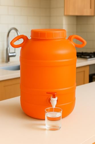 Image of Water Dispenser, 26 Litre, Plastic Container with Tap, Lid and Handles for Home, Kitchen, Office (30L-Orange)
