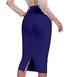 HQBORY Midi Bandage Skirt Back Split High Waist Bandage Skirt(M,Navy Blue)