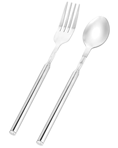 KGDUYC 2 pièces fourchette cuillère extensible - rallonge de dîner, rallonge de fourche extensible télescopique s'étend jusqu'à 64 cm vaisselle vaisselle...