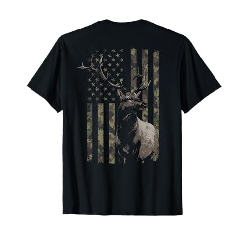 Elk Hunting Camo American Flag T-Shirt