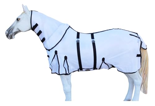 Image of Challenger Horse Equine Scrim Mesh Summer Fly Sheet Spring Airflow Neck White 73129