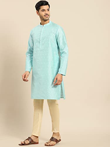 Image of Men's Navy Blue Cotton Festive Wear Regular Fit Woven Design Kurta | Indian Wedding Wear Kurta | Festive Ethnic Kurta