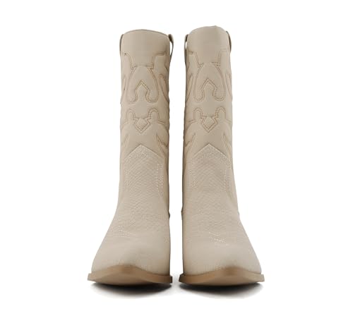 Image of Soda inchTELLER inch ~ Women's Western Cowboy Boots with Stitched Detailing, Pointed Toe, and Low Block Heel