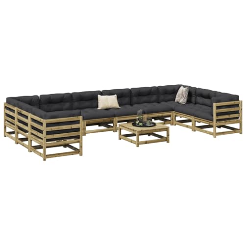 Homgoday Juego de sofás de jardín 11 pzas Madera de Pino impregnada, Set Muebles de Salon Exterior, Conjunto Muebles de Jardin, Juego de Muebles de jardín