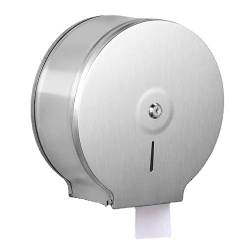 Image of 1Pcs Commercial Jumbo Toilet Paper Dispenser, 9in /22.9cm Roll | Stainless Steel | Wall Mount | Single Roll | 2.5in Core | With Key Lock | Restroom Use