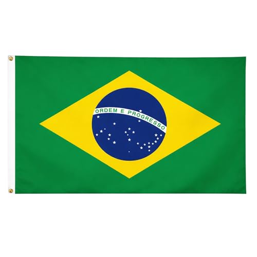 Brazil Flag 5ft x 3ft with Brass Eyelets Polyester Brazilian Flag Banner for Football Matches Carnival Themed Events Home & Garden Display