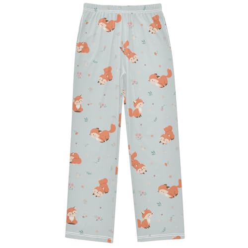 Boy's Pants Wildlife Animal Red Fox Flower Jogger Pants Elastic Waist Long Bottoms Trousers with Pockets 6-14 Years
