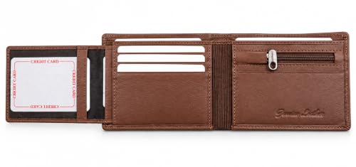 Image of Men's Bifold Wallet, Premium Leather Look Wallet for Men with Multiple Card Slots, Cash Compartment & Compact Slim Design, Stylish Everyday Pocket Wallet - Light Brown