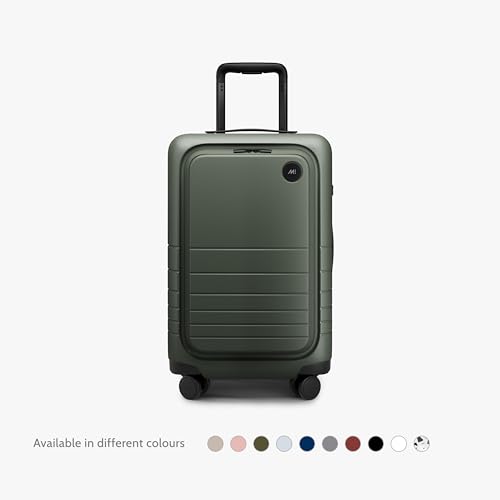 Image of Monos Carry-On Pro Plus Luggage 23 Inch - Hardside Spinner Suitcase with TSA Lock & Laptop Front Pocket | Airline Approved, 42L Polycarbonate Rolling Carry On | Fits 16 inch Laptop | Olive Green