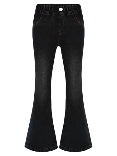 Rswnyirn Jean à Evasé Enfant Fille Trompette Pantalon en Denim à Pattes d'Eléphant Stretch Ceinture Jean Décontracté Casual 5-16 Ans Noir 13-14 Ans