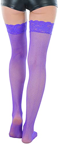 Image of ToBeInStyle Women's Wide Floral Lace Fishnet Thigh Hi Stockings
