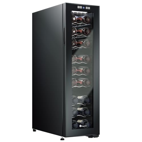 Image of KingChii 24 Bottle Wine Cooler Refrigerator Freestanding Wine Fridge - Intelligent Digital Control, Low Noise Professional Compressor, Stainless Steel & Tempered Glass for Home, Office, or Kitchen