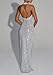 Hoepoly Women's Sparkly Silver White Sequin Bodycon Prom Dresses Halter V Neck Long Club Slit Maxi Gowns Mermaid Backless Semi Formal Party Dress Large