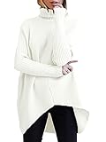 Caracilia Womens Turtleneck Long Sleeve Sweater High-Low Hem Casual White Sweater Knit Tops C8A7-bai-S