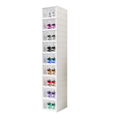 Tevimpeya Zapatero plegable de 9 niveles, 17 x 26,4 x 34,5 cm por compartimento, con puertas, marco de acero, plástico, para pasillo, dormitorio, entrada, armario para zapatos