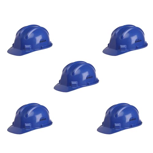 Image of Karam PN501 Safety Helmet for Men Industrial and Construction Use| Manual Adjustment Type with Adjustable Chin Strap| Triple Corrugation and is Certified Safety Helmet Lamination Blue | Pack of 5