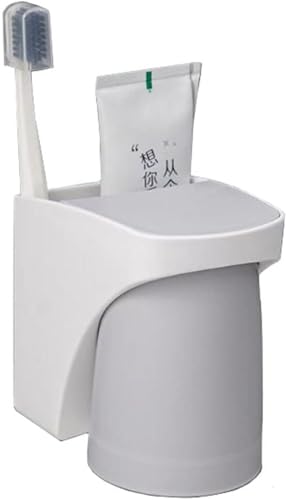 Riazdiw 歯ブラシカップホルダー 壁掛け式 粘着式 バスルーム収納 マグネットカップ パンチフリー 排水 防塵 衛生的 省スペース 多機能 スタイリッシュ 使いやすい (グレー)