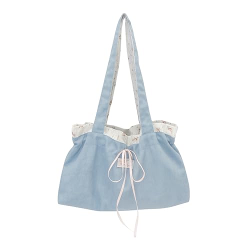 Bow Purse Floral Denim Bow Tote Bag Cute Jean Shoulder Bag with Bowknot Medium Handbag Trendy Gift for Women