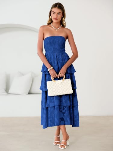 Image of Simplee Womens Summer Strapless Maxi Dress 2026 Boho Floral Off Shoulder Wedding Guest Dresses Tiered Beach Long Sundress