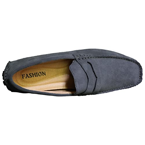Image of ANUFER Men's Suede Leather Penny Loafers Comfort Driving Shoes Moccasin Slippers
