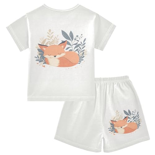 Fox Plant White Pajama Set Short Sleeve Pajamas Shorts Sets Cotton Soft Loungewear Sleepwear 5Y2