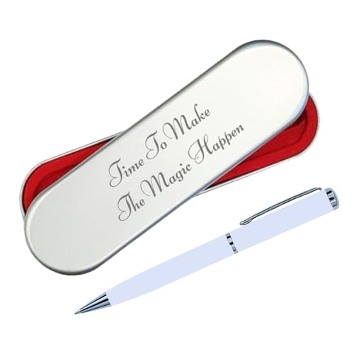 Giftana White Metal Pen with Box, Ball Pen and Silver Finish, Premium Metal Twister Pens for Office, Teacher's Day Gift, Birthday Gifts for Men and Women, Corporate Gifts for Employees, Blue Ink