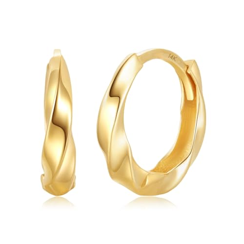 Small Solid 14K Gold Huggie Earrings for Women | Hypoallergenic & Anti-Tarnishing Yellow Gold Hoop Earrings | Real 14 Karat Hoops in Various Styles MAX + STONE