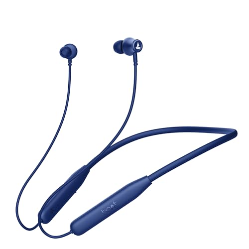 Boat Rockerz 111, 40H Battery, Dual Pair, ENx Tech, Low Latency, Fast Charge, IPX5, Stream Ad Free Music via App Support, Bluetooth Neckband, in Ear Wireless with Mic Earphones (Deep Blue)