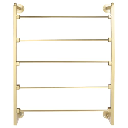 Surneis Metal Scarf Display Stand, Gold Wall Mounted Multifunctional Metal Holder Scarf Display Rack 5-Layer Towel & Ribbon Organizer Rack for Home Bathrooms, Retail Stores, Workplaces
