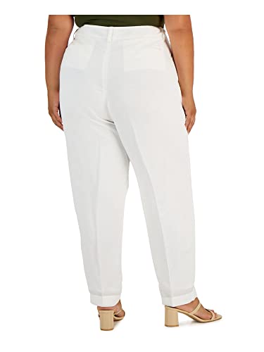 Calvin Klein Womens Plus Pleat Front Wear to Work Ankle Pants Ivory 18W2