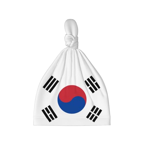 Newborn Baby Hat, Flag of Republic of Korea Print Soft Top Knot Beanie Cap, Cute Baby Headwear for 0-6 Months Black