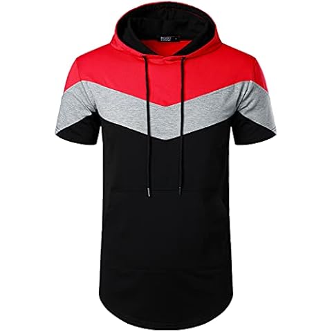 HOOD CREW Men’s Short Sleeve Fashion Athletic Hoodie Sport Hoody Shirts Casual Sweatshirt Hip Hop Pullover Red L Cover