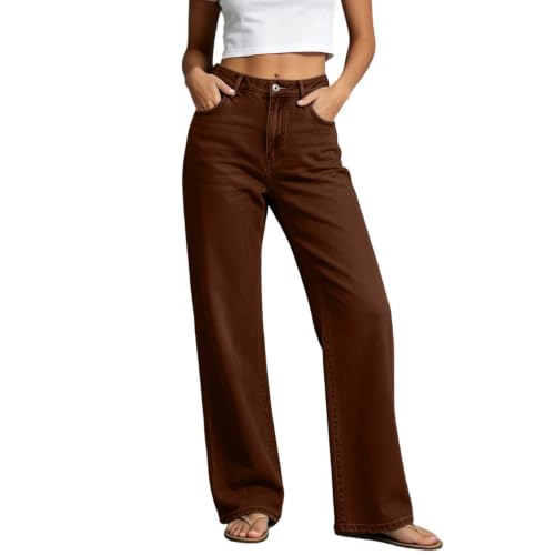 Womens Straight Leg Jeans High Waisted Wide Leg Denim Pants Fall Trousers - image 1
