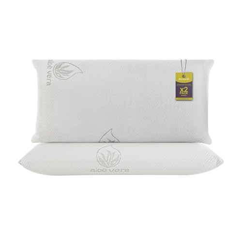 Remedi Almohada Viscoelástica 70x40cm (Pack 2 Unidades) Núcleo Compacto, Almohada Aloe Vera, Firmeza Media, Antiácaros, Almohada Ergonómica, Memory Foam, Funda Lavable 40 Grados, Desenfundable